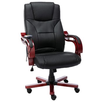 vidaXL Masujące krzesło biurowe, czarne, obite prawdziwą skórą - vidaXL