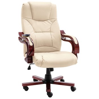 vidaXL Masujące krzesło biurowe, kremowe, obite prawdziwą skórą - vidaXL