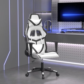 vidaXL Masujący fotel gamingowy, biało-czarny, sztuczna skóra - vidaXL