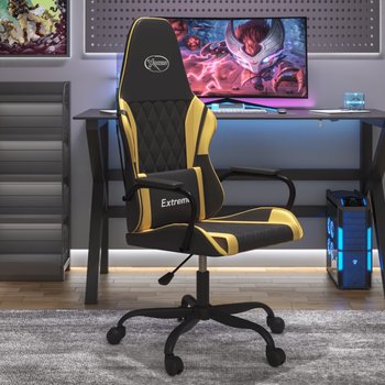 vidaXL Masujący fotel gamingowy, czarno-złoty, sztuczna skóra - vidaXL
