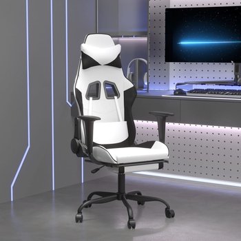 Vidaxl masujący fotel gamingowy z podnóżkiem, biało-czarny - vidaXL