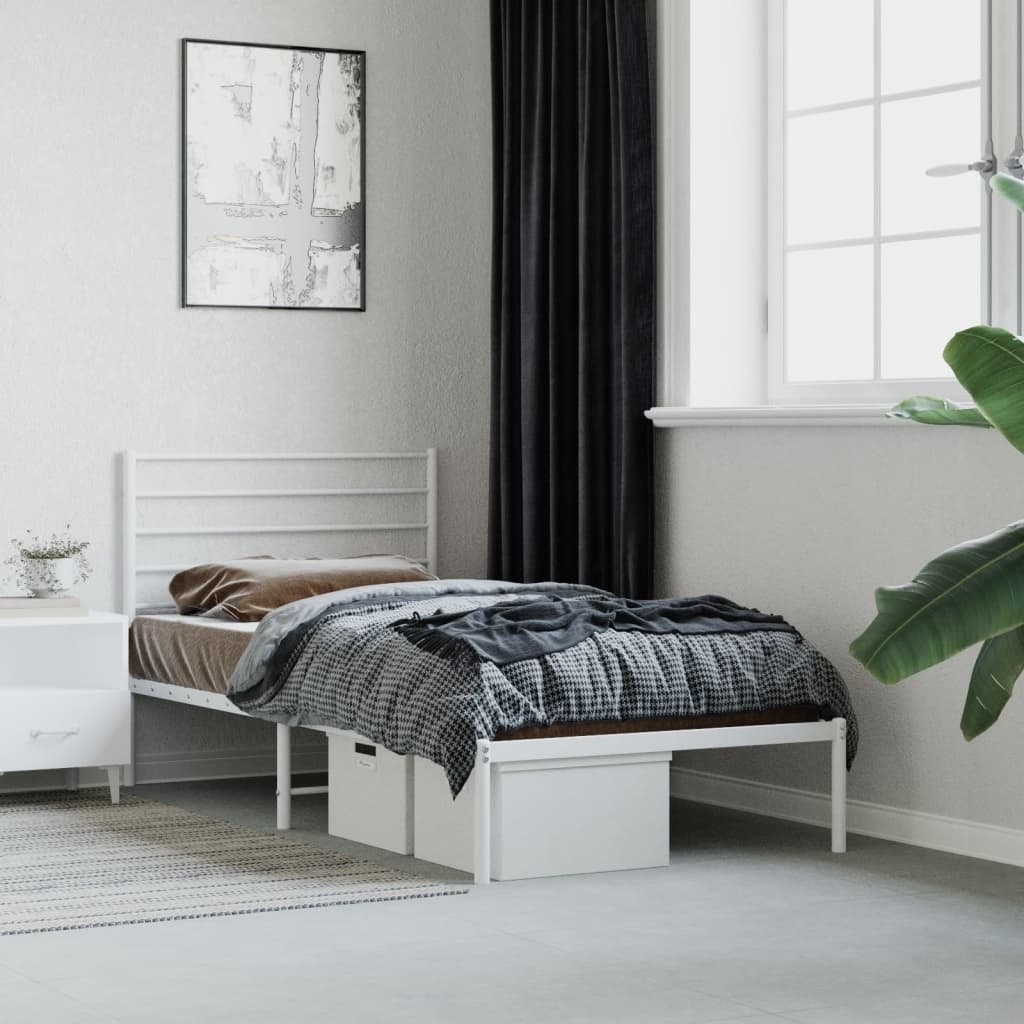 Фото - Ліжко VidaXL Metalowa rama łóżka z wezgłowiem, biała, 100x200 cm 