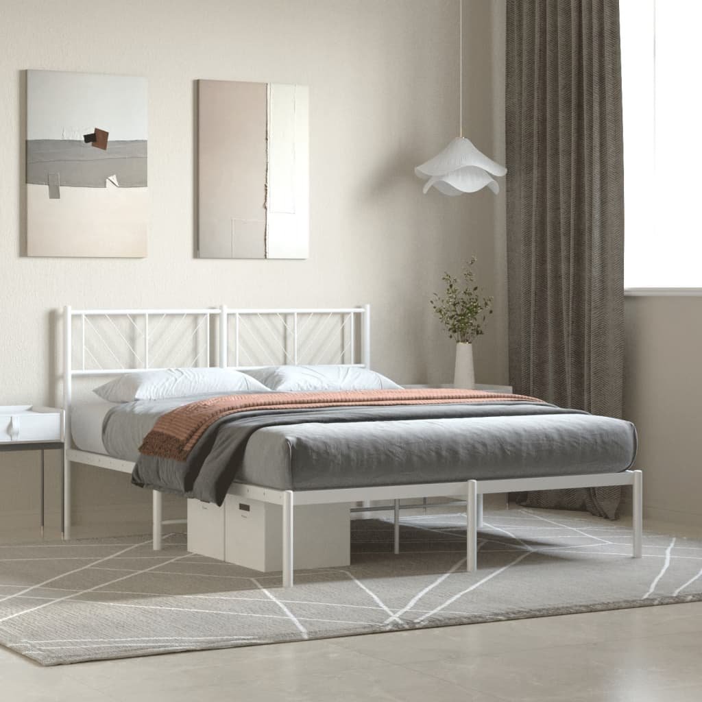 Фото - Ліжко VidaXL Metalowa rama łóżka z wezgłowiem, biała, 120x200 cm 