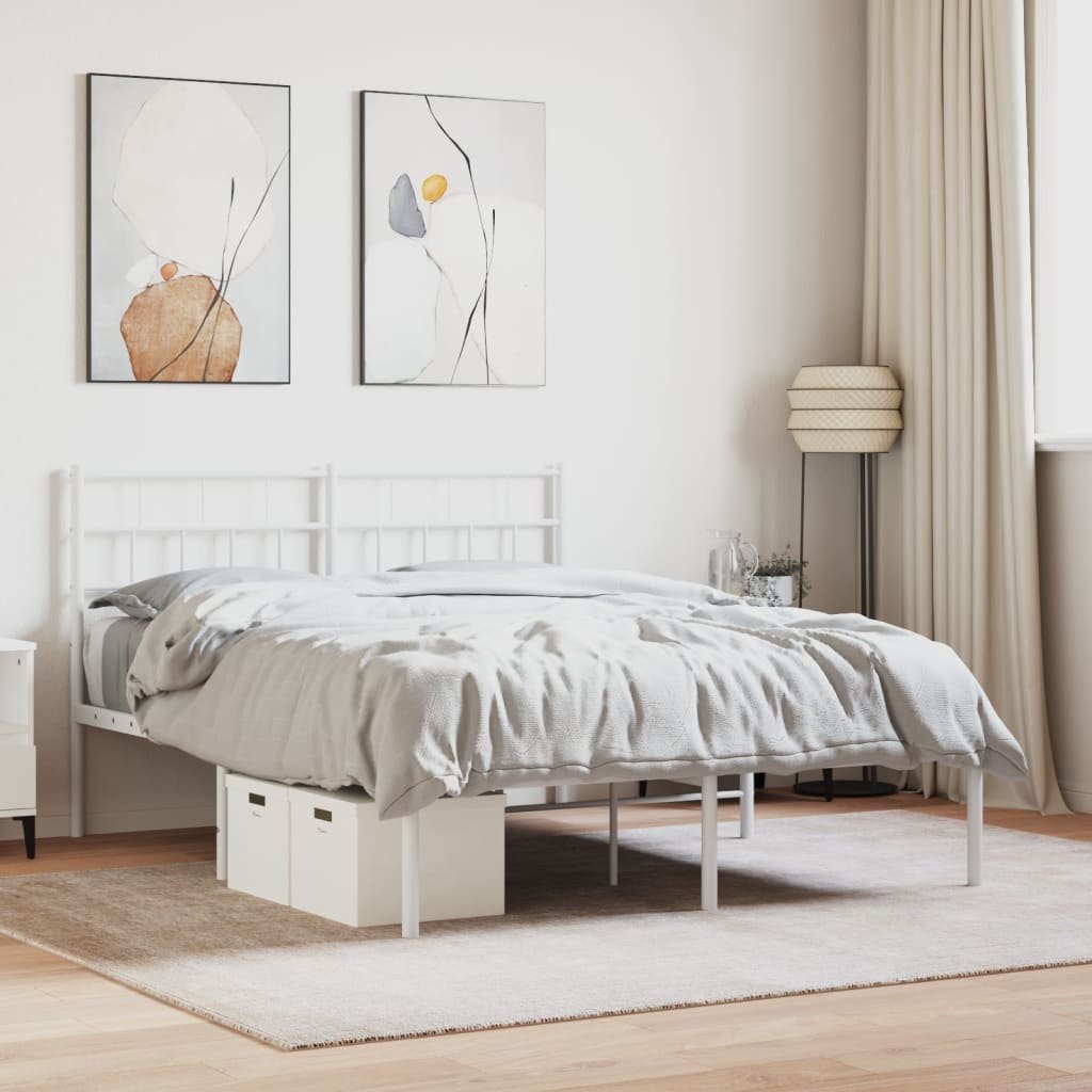 Фото - Ліжко VidaXL Metalowa rama łóżka z wezgłowiem, biała, 135x190 cm 