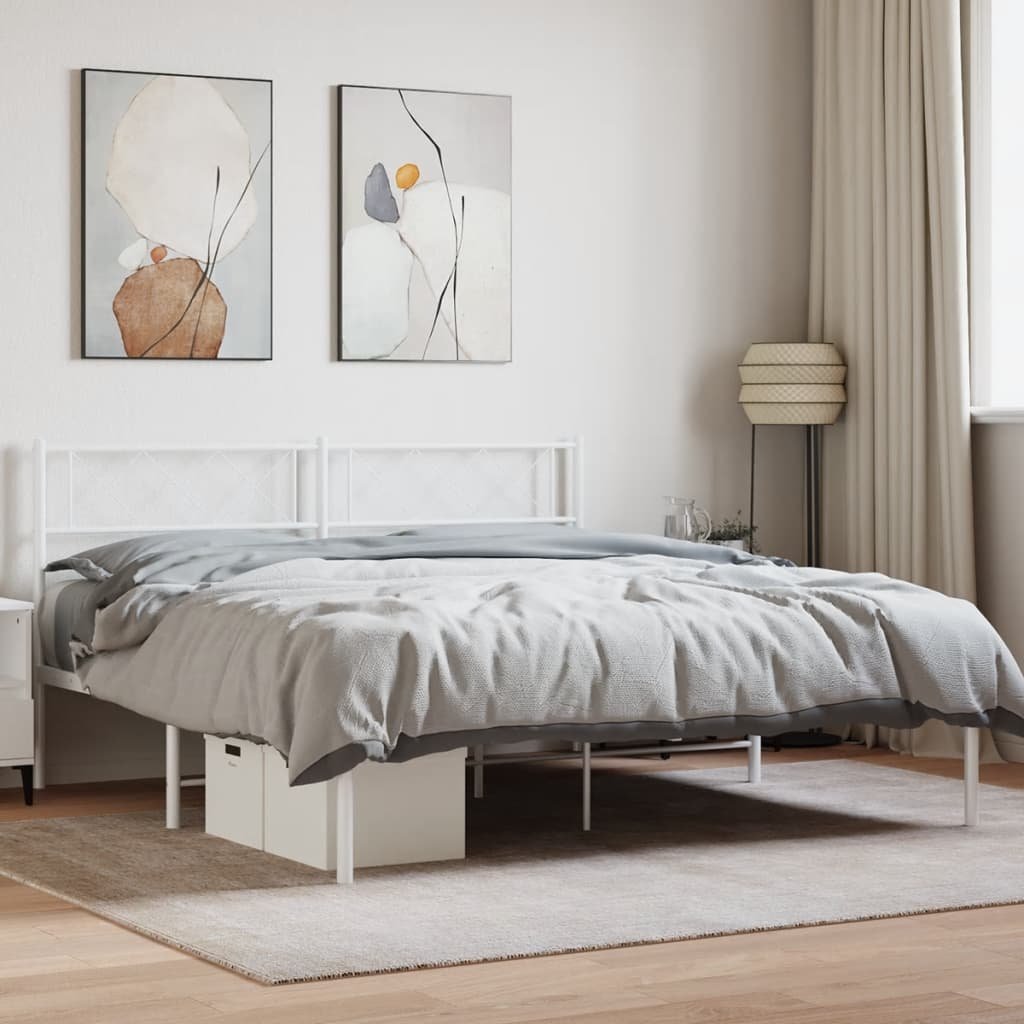 Фото - Ліжко VidaXL Metalowa rama łóżka z wezgłowiem, biała, 150x200 cm 