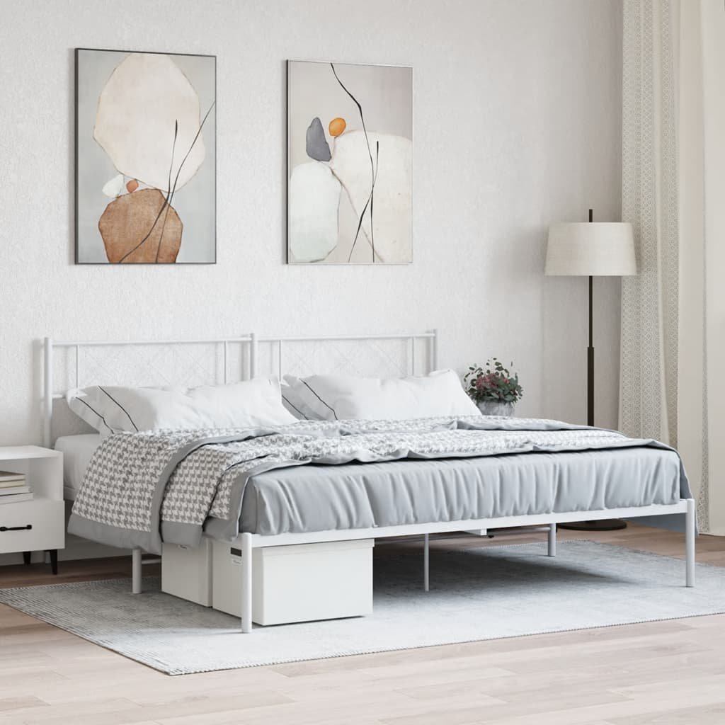 Фото - Ліжко VidaXL Metalowa rama łóżka z wezgłowiem, biała, 183x213 cm 