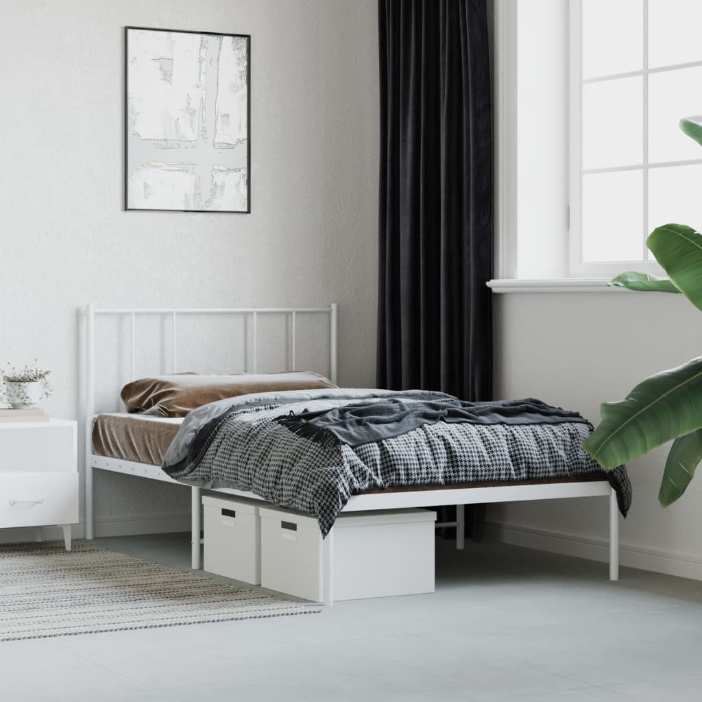 Фото - Ліжко VidaXL Metalowa rama łóżka z wezgłowiem, biała, 80x200 cm 