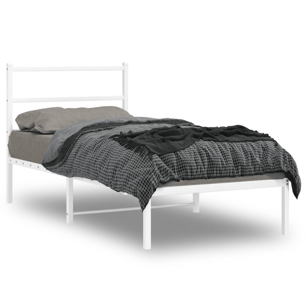 Фото - Ліжко VidaXL Metalowa rama łóżka z wezgłowiem, biała, 90x190 cm 