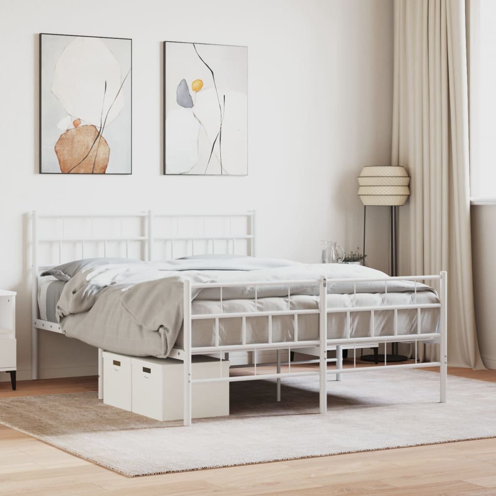 Фото - Ліжко VidaXL Metalowa rama łóżka z wezgłowiem i zanóżkiem, biała, 140x190 cm 
