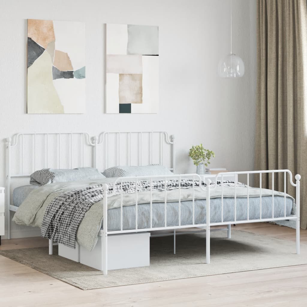 Фото - Ліжко VidaXL Metalowa rama łóżka z wezgłowiem i zanóżkiem, biała, 160x200 cm 