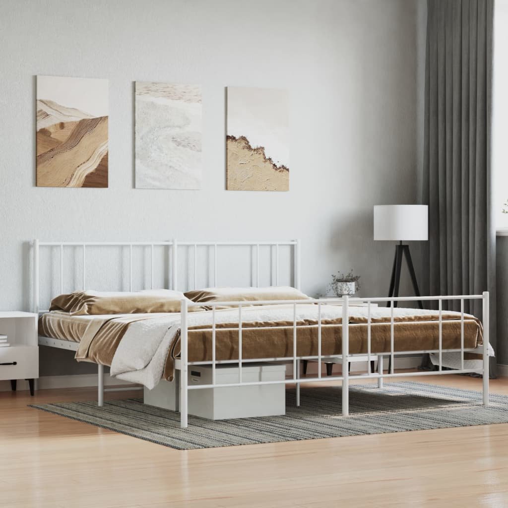 Фото - Ліжко VidaXL Metalowa rama łóżka z wezgłowiem i zanóżkiem, biała, 180x200 cm 