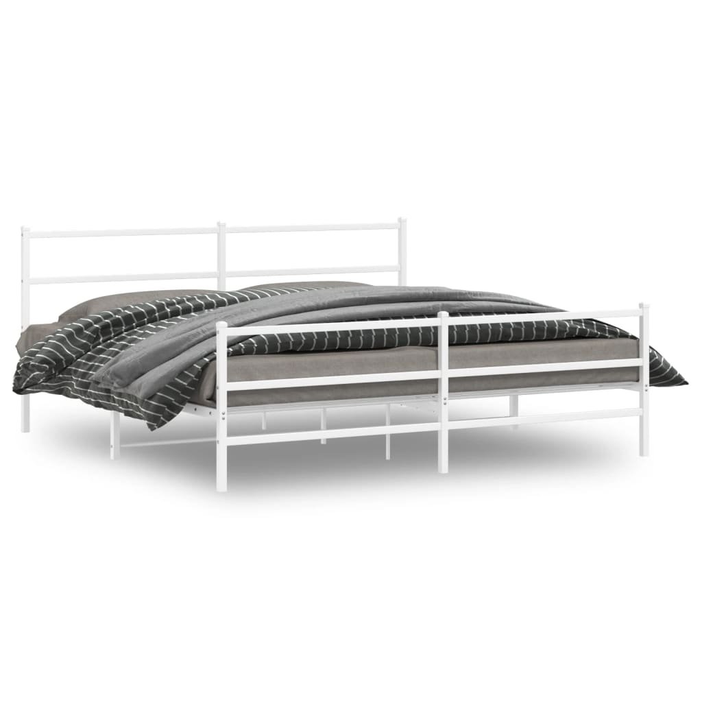 Фото - Ліжко VidaXL Metalowa rama łóżka z wezgłowiem i zanóżkiem, biała, 183x213 cm 