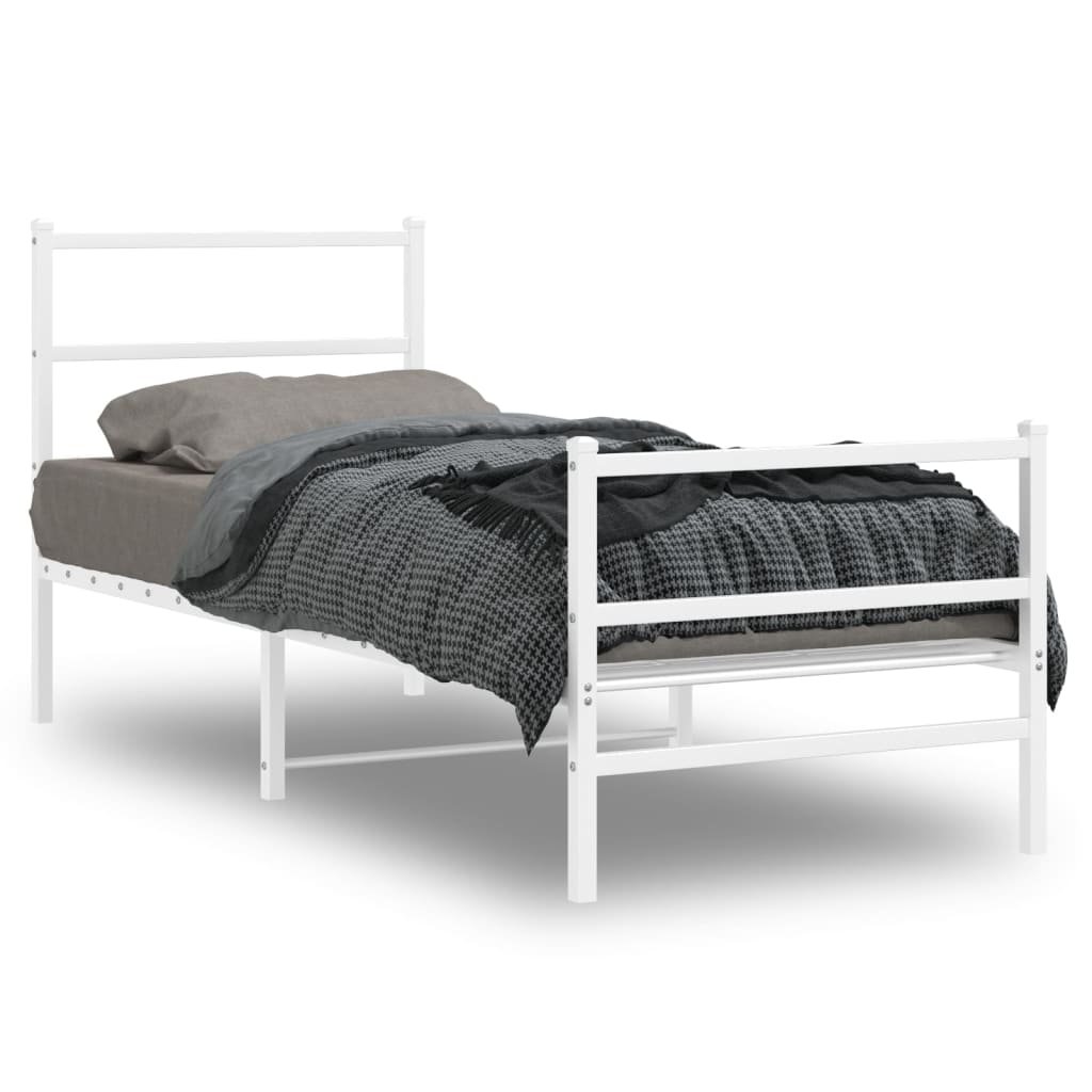 Фото - Ліжко VidaXL Metalowa rama łóżka z wezgłowiem i zanóżkiem, biała, 80x200 cm 