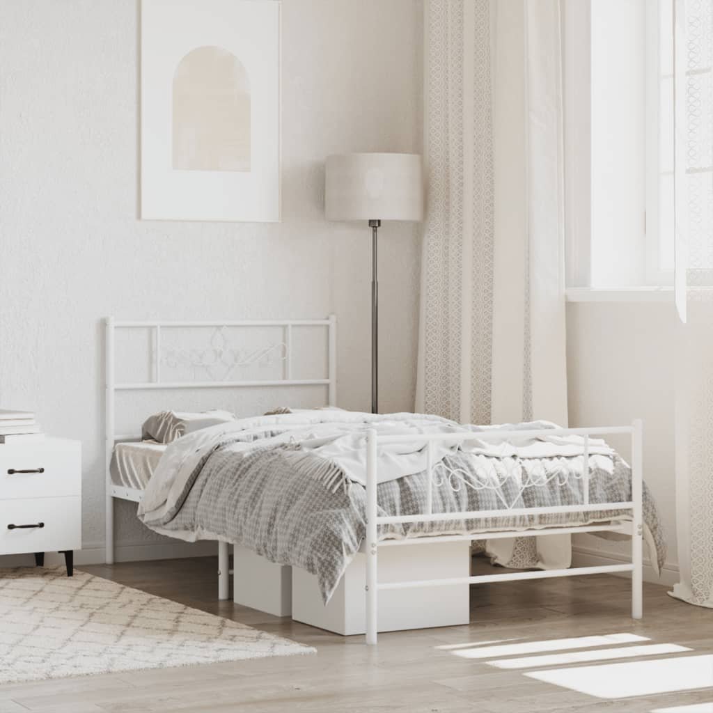 Фото - Ліжко VidaXL Metalowa rama łóżka z wezgłowiem i zanóżkiem, biała, 90x190 cm 