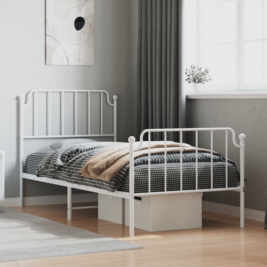 Фото - Ліжко VidaXL Metalowa rama łóżka z wezgłowiem i zanóżkiem, biała, 90x190 cm 