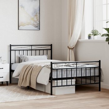 vidaXL Metalowa rama łóżka z wezgłowiem i zanóżkiem, czarna, 100x200cm - vidaXL