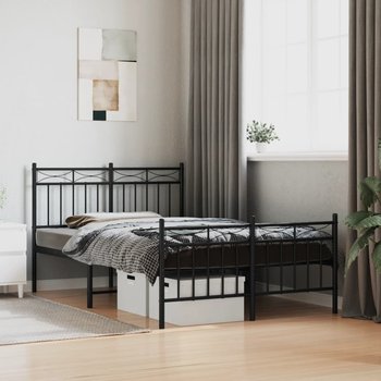 vidaXL Metalowa rama łóżka z wezgłowiem i zanóżkiem, czarna, 120x190cm - vidaXL