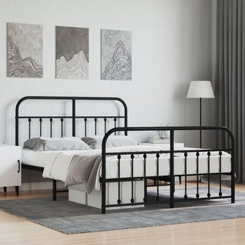 vidaXL Metalowa rama łóżka z wezgłowiem i zanóżkiem, czarna, 135x190cm - vidaXL