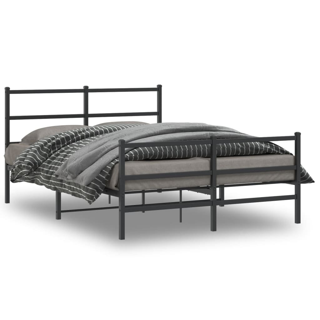 Фото - Ліжко VidaXL Metalowa rama łóżka z wezgłowiem i zanóżkiem, czarna, 140x190cm 