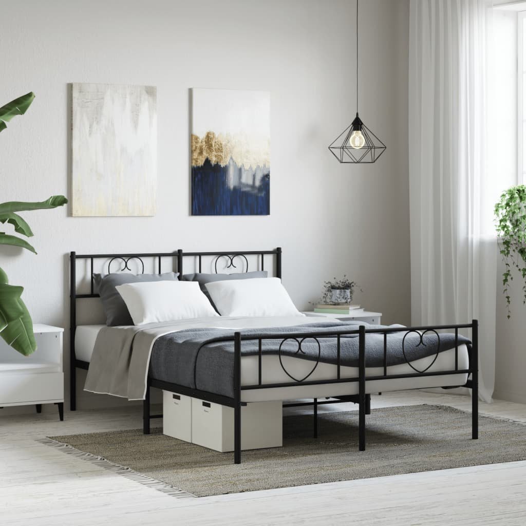 Фото - Ліжко VidaXL Metalowa rama łóżka z wezgłowiem i zanóżkiem, czarna, 150x200cm 