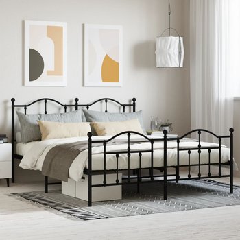 vidaXL Metalowa rama łóżka z wezgłowiem i zanóżkiem, czarna, 180x200cm - vidaXL