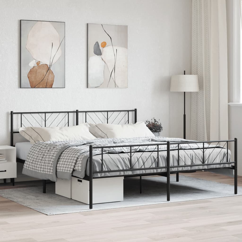 Фото - Ліжко VidaXL Metalowa rama łóżka z wezgłowiem i zanóżkiem, czarna, 183x213cm 