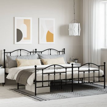 vidaXL Metalowa rama łóżka z wezgłowiem i zanóżkiem, czarna, 193x203cm - vidaXL