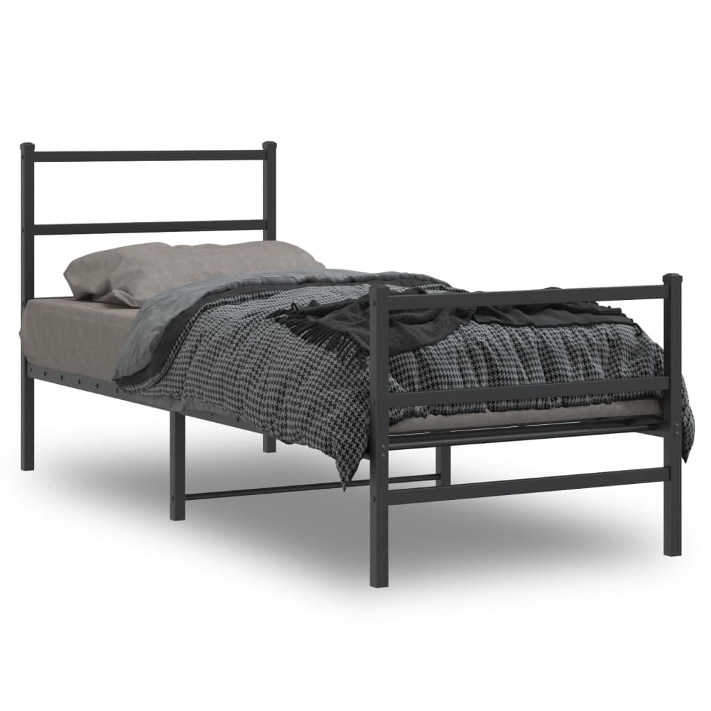Фото - Ліжко VidaXL Metalowa rama łóżka z wezgłowiem i zanóżkiem, czarna, 80x200 cm 