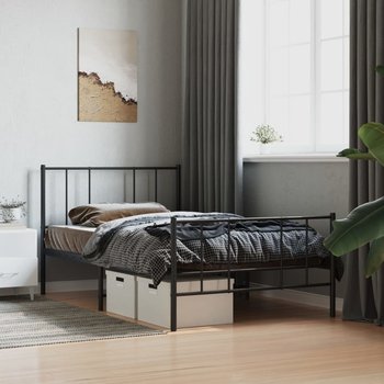 vidaXL Metalowa rama łóżka z wezgłowiem i zanóżkiem, czarna, 90x190 cm - vidaXL