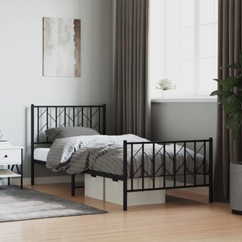 vidaXL Metalowa rama łóżka z wezgłowiem i zanóżkiem, czarna, 90x200 cm - vidaXL