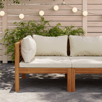 vidaXL Moduł sofy narożnej z kremową poduszką, drewno akacjowe - vidaXL
