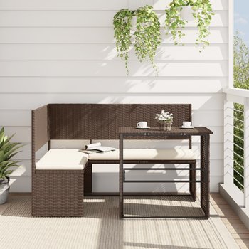 vidaXL Narożnik ogrodowy z poduszkami i stolikiem, rattan PE, brązowy - vidaXL