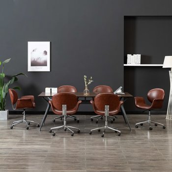 vidaXL Obrotowe krzesła stołowe, 6 szt., brązowe, sztuczna skóra - vidaXL
