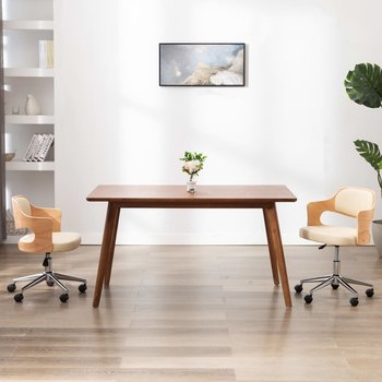 vidaXL Obrotowe krzesło biurowe, kremowe, gięte drewno i ekoskóra - vidaXL