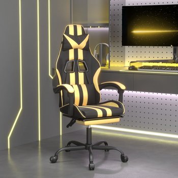 vidaXL Obrotowy fotel gamingowy z podnóżkiem, czarno-złoty - vidaXL