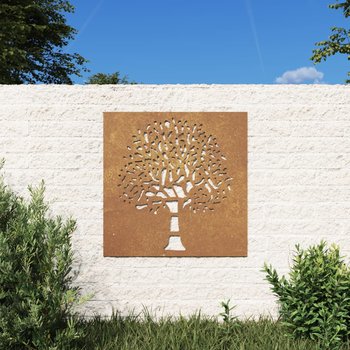 vidaXL Ogrodowa dekoracja ścienna, 55x55 cm, stal kortenowska, drzewo - vidaXL