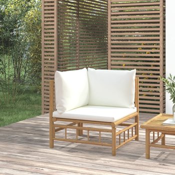 vidaXL Ogrodowa sofa narożna, kremowe poduszki, bambus - vidaXL