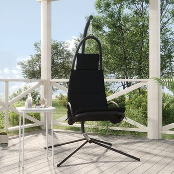 vidaXL Ogrodowe krzesło wiszące z poduszką, czarne, tkanina i stal - vidaXL