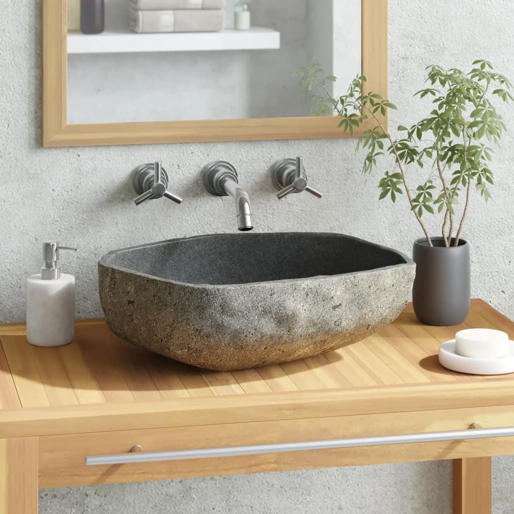 vidaXL Owalna umywalka z kamienia rzecznego, 45-53 cm