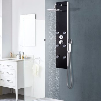 vidaXL Panel prysznicowy, szkło, 25 x 44,6 x 130 cm, czarny - vidaXL
