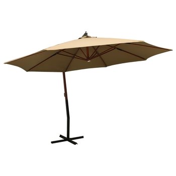 vidaXL Parasol wiszący na drewnianym słupku, 350 cm, kolor taupe - vidaXL