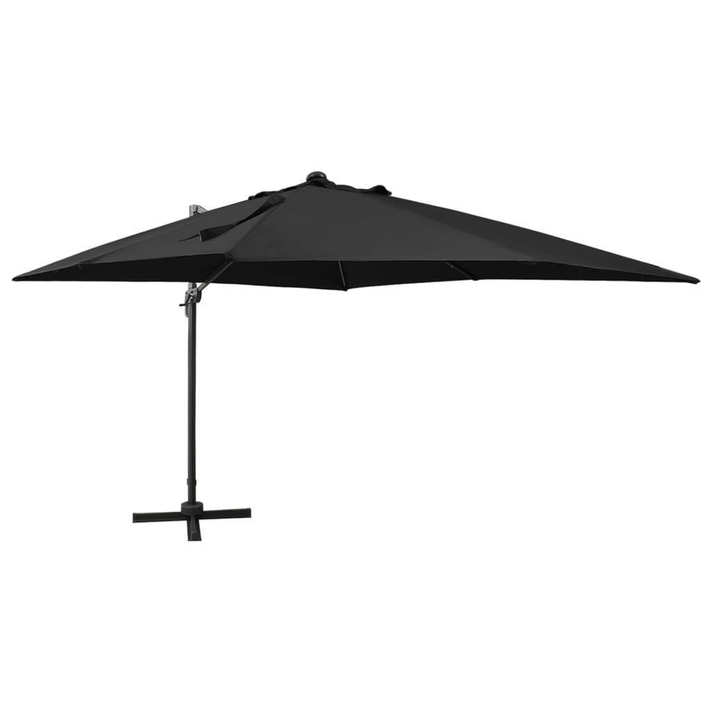 Фото - Пляжна парасоля VidaXL Parasol wiszący z lampkami LED i słupkiem, czarny, 300 cm 