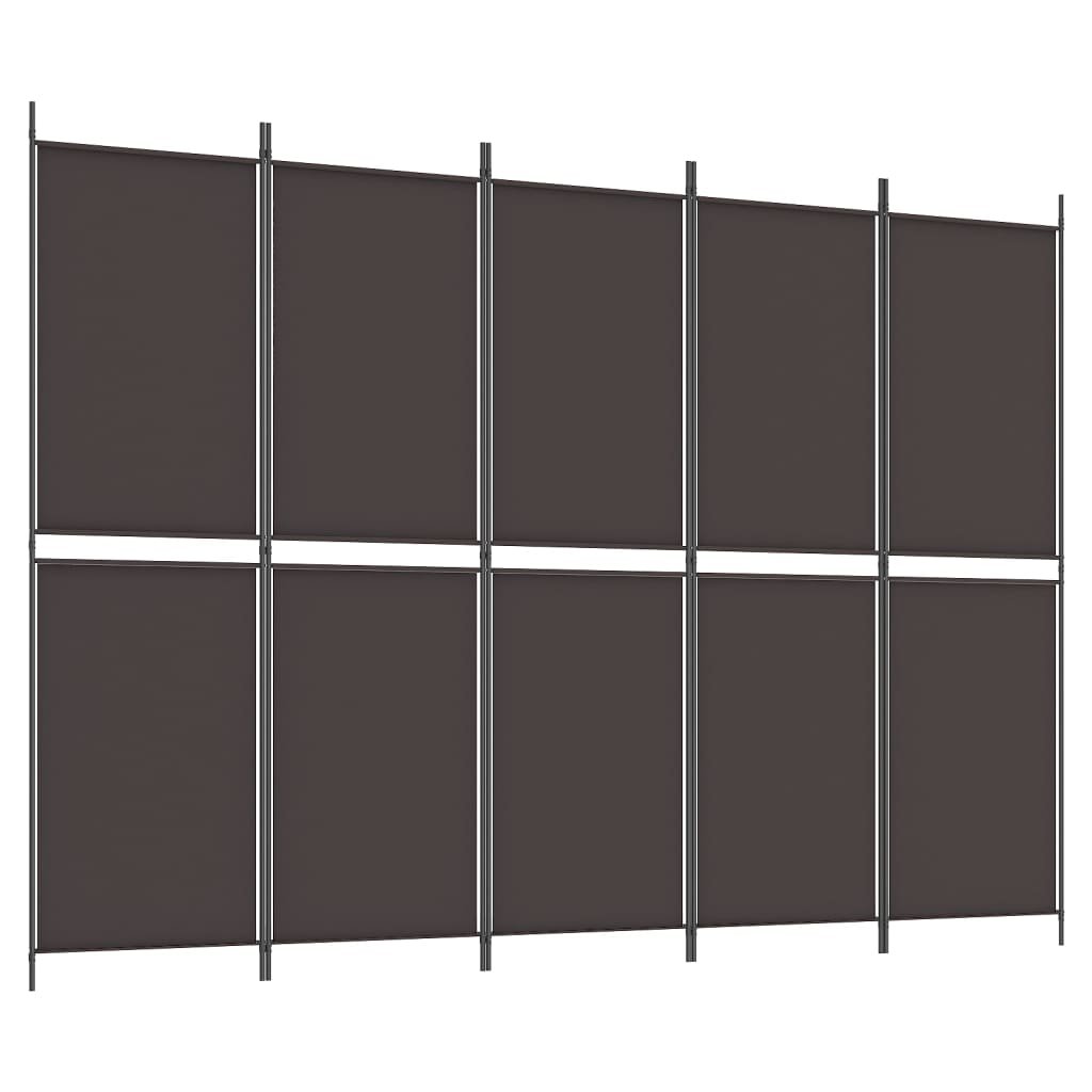vidaXL Parawan 5-panelowy, brązowy, 250 x 180 cm, tkanina