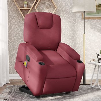 vidaXL Podnoszony fotel masujący, rozkładany, bordowy, obity tkaniną - vidaXL