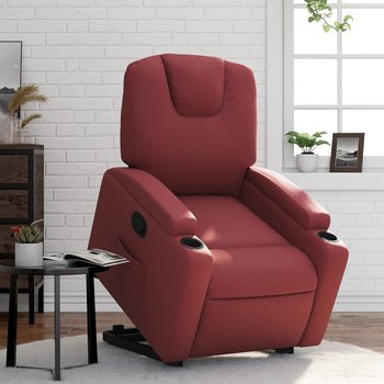 vidaXL Podnoszony fotel rozkładany, winna czerwień, sztuczna skóra - vidaXL