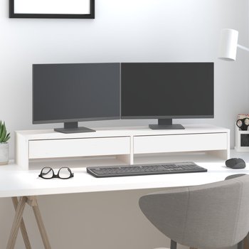 vidaXL Podstawka na monitor, biała, 100x27x15 cm, lite drewno sosnowe - VidaXL