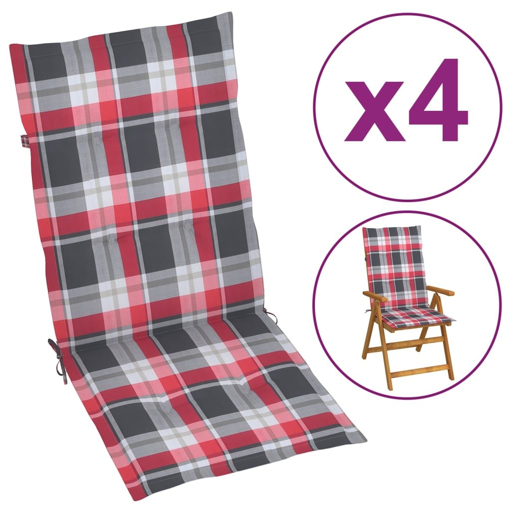 Zdjęcia - Poduszka VidaXL  na krzesła ogrodowe 4 szt., czerwona krata 120x50x3 cm 