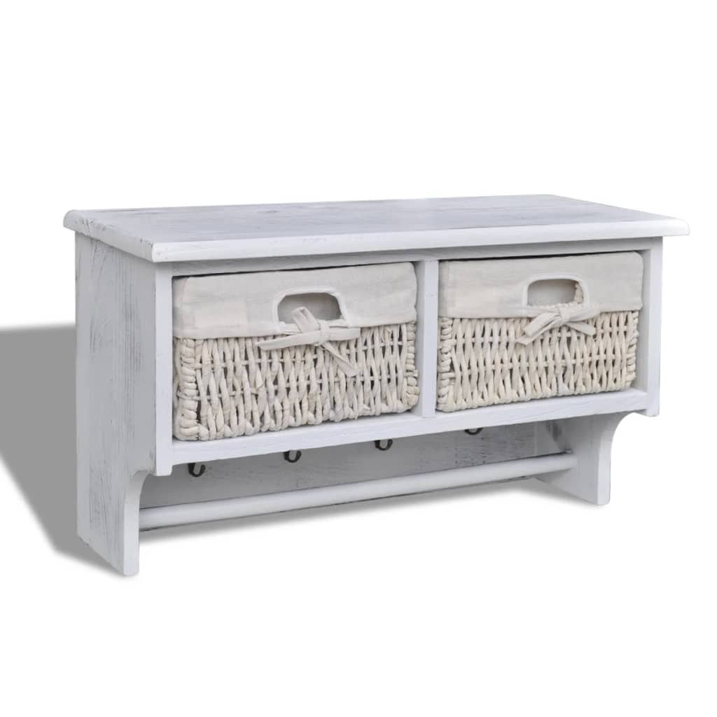 vidaXL Półka ścienna, biała, 60x23,5x33 cm, drewno paulownia