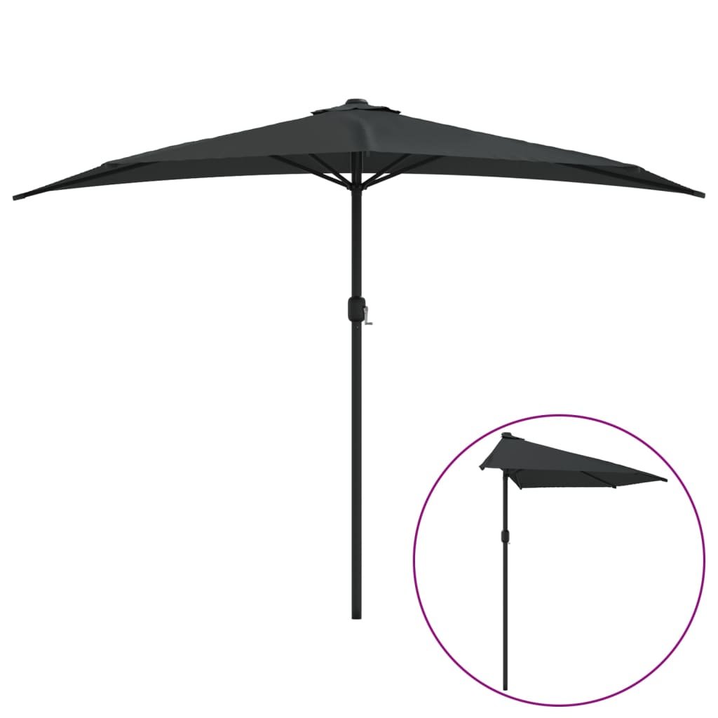 vidaXL Półparasol balkonowy, aluminiowy słupek, czarny, 300x155x223 cm