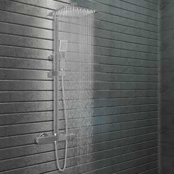 vidaXL Prysznic z deszczownicą i słuchawką, termostat, stal nierdzewna - vidaXL